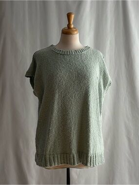 EILEEN FISHER Pastel Green Cotton Sleeveless Oversized Sweater / M
